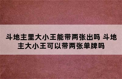 斗地主里大小王能带两张出吗 斗地主大小王可以带两张单牌吗